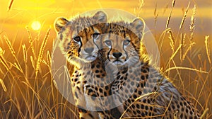 Pair cheetah cubs Serengeti Africa African safari