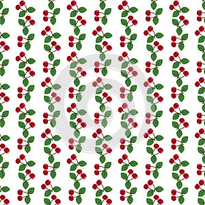 Pair of cherries seamless pattern on white