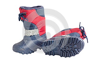 Pair of child's winter boots with rubber sole