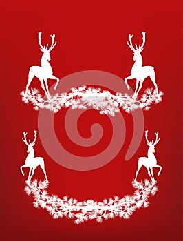 Pair of christmas deer and pine tree garland vector silhouette set