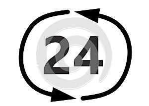 A pair of circulating curved bold black arrows with the number 24 within white backdrop