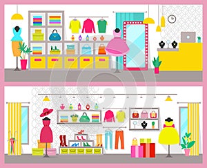 Pair of Colorful Cards with Bright Clothes Shops