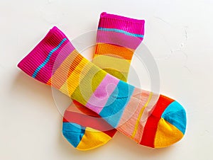 A pair of colorful socks with stripes on them