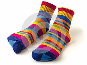 A pair of colorful socks with stripes on them