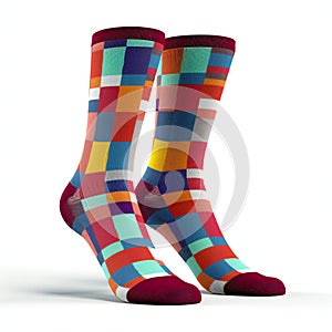 A pair of colorful socks on a white background