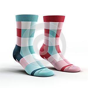 A pair of colorful socks on a white background.
