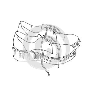 A pair of comfortable walking shoes with unbound shoelaces photo
