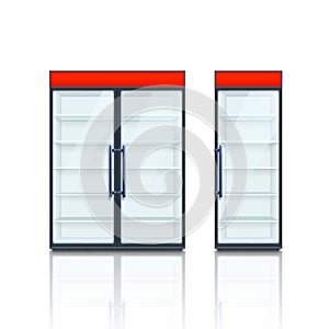 Pair commercial fridges with red boards