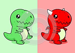 A pair of cute dinosaur mascot characters