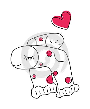 Pair of cute lovers hugging socks. Valentine`s Day concept. Children`s cute illustration