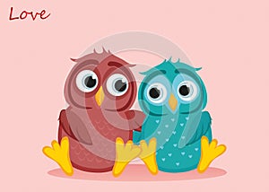 A pair of cute owls in love. Vector. Greeting card or invitation