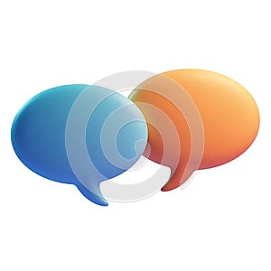 3D Blue Orange Speech Bubbles plastic icon on white background