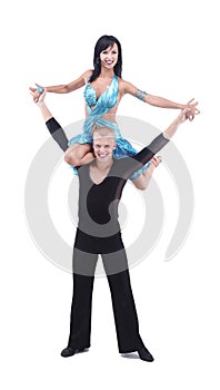 Latino dancers posing. Isolated on white background