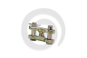 Pair of double metal chain clevis links isolated on a white background