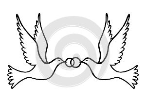 Pair of doves holding wedding rings icon