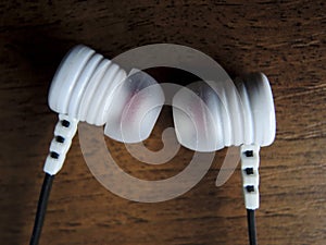 A pair of earphones on the table