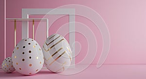 a pair of easter eggs and a blank frame on a pink background