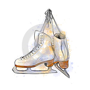 Pair of figure ice skates from a splash of watercolor