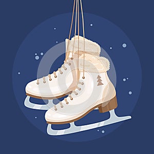 Pair of the figure skates in cartoon style