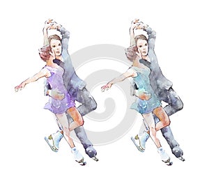 Pair figure skating watercolor