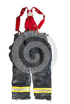 A pair of firefighter pants on white background