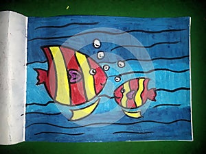 Pair of Fish, Painted with oil pastels