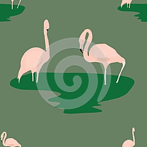 Pair of Flamingo seamless repeating vector pattern