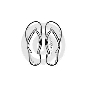 Pair of flip flop slippers hand drawn outline doodle icon.