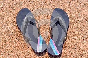 Pair of Flip Flops on Sandy Beach Shore