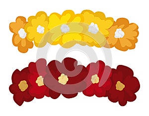 Pair of flower arrangements in yellow and red colors, Vector illustration
