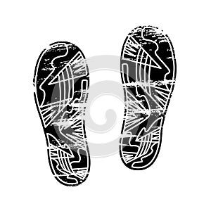 Pair footprints human shoes silhouette. Shoe soles print. Vector footstep icon, isolated footstamp on white background