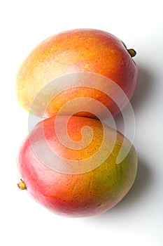 Pair of fresh juicy ripe mango tropical fruits