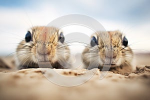 a pair of gerbil eyes above the sandline