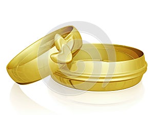 Pair of Gold Wedding Rings with Hearts Design