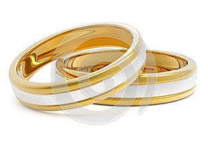 Pair of Golden Platinum Wedding Rings Isolated on