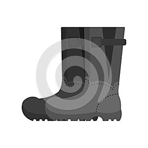 Pair of gray rubber boots. Safety shoes. Protective footwear used at construction, farming or other industry. Flat