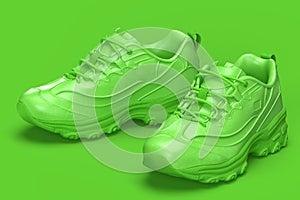 Pair of green casual sporting shoes. 3D illustration