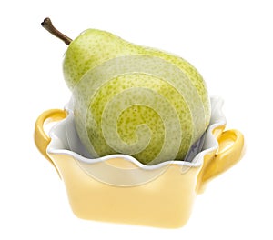 Pair of Green Pears in a Yellow Cooking Dish