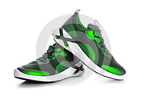 Pair of green sport shoes on white background