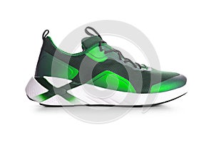 Pair of green sport shoes on white background