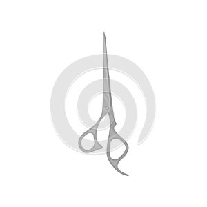 Pair of hair cutting scissors. Professional instrument of hairdresser. Tool with sharp blades. Flat vector icon