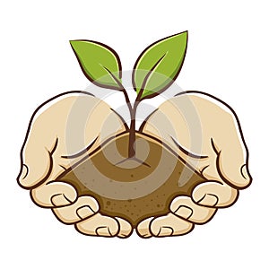 Pair of Hand Protecting Plant And Soil