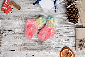 Pair of handmade woolen socks for newborn