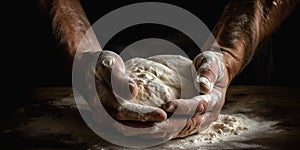 A pair of hands expertly kneads dough, the flour dusting the skin and the strain of the effort visible in the sinews of