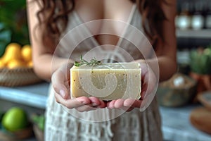 A pair of hands holding a bar of fresh, aromatic soap, highlighting the importance of cleanliness in daily life