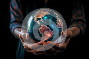 A pair of hands holding a delicate, glowing globe as a symbol of unity and fragility