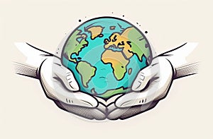 A pair of hands holding a globe in a joyful gesture