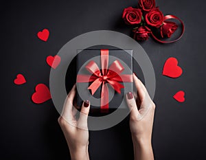 Pair of Hands Holding Heart-Shaped Gift Bo