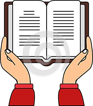 A pair of hands holding an open book