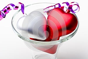 Pair of hearts in a glass vase Valentines day